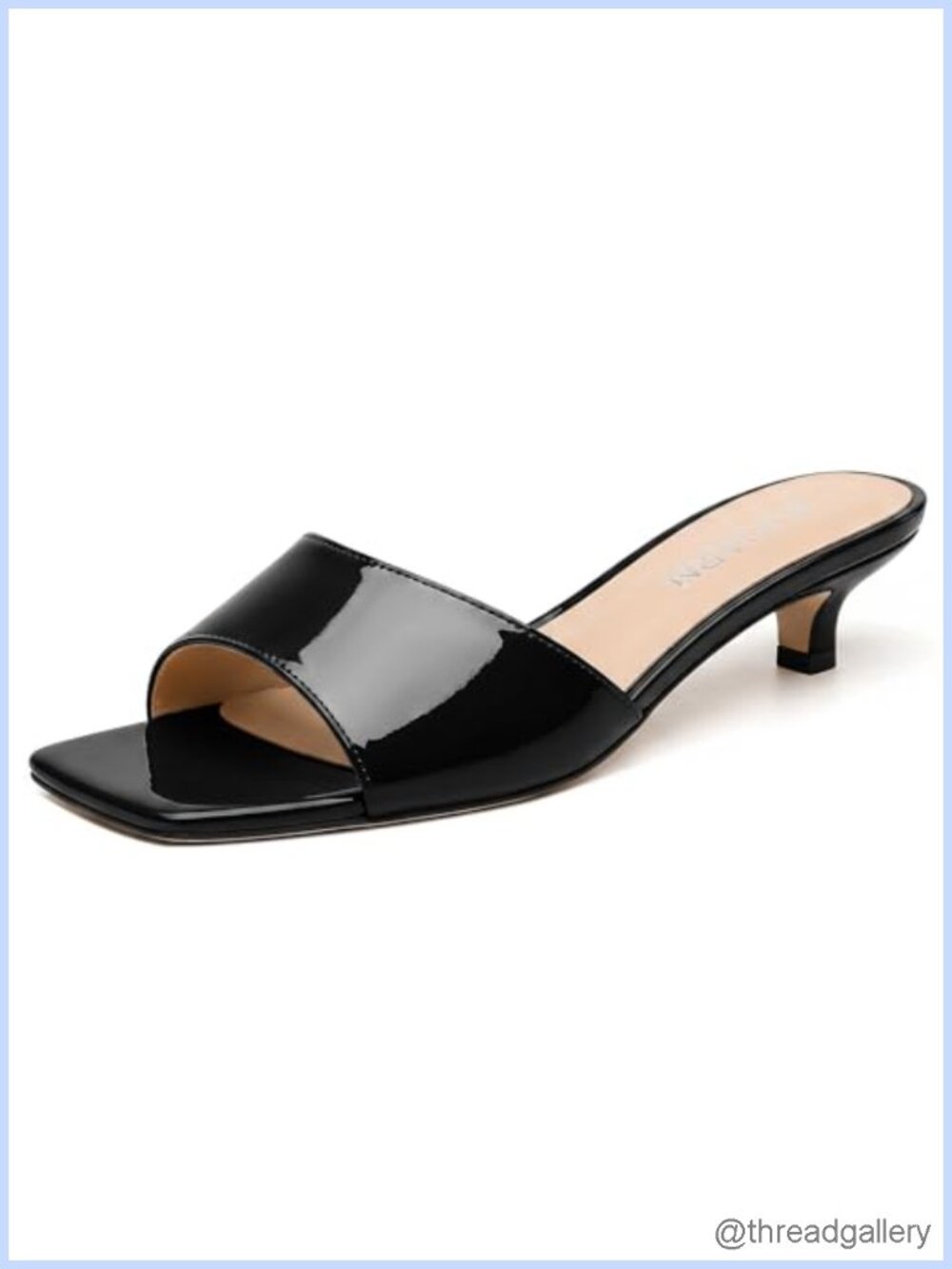 Kitten Heel Slip On Mule Sandals Backless Square Open Toe Patent